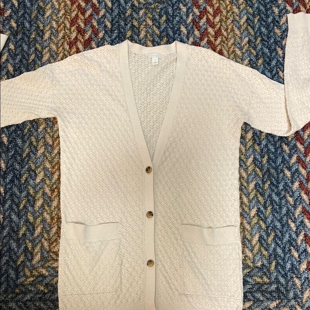 XS Hinge Cream Textured Knit Cardigan Fall Office Academia